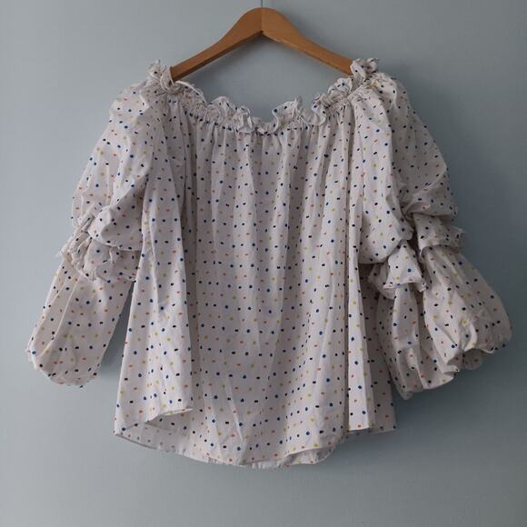 Caroline Constas Gia Cotton Off-Shoulder Puff Sleeve Blouse L - Picture 3 of 9